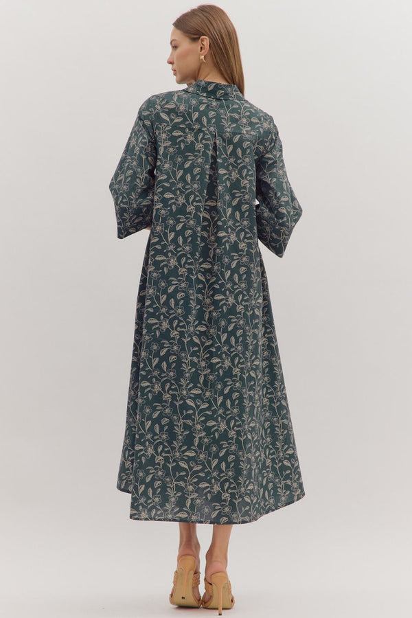 DK Navy Floral Print 3/4 Sleeve Midi Dress