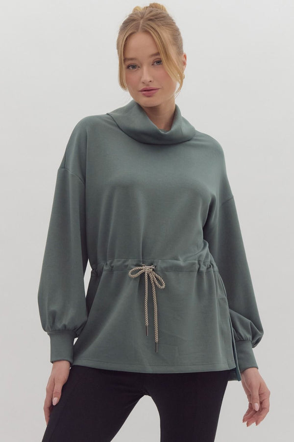 Forest Green Long Sleeve Tunic w Funnel Neck