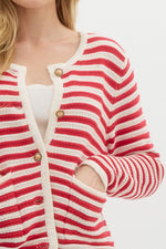 Red Striped Sweater Knit Cardigan