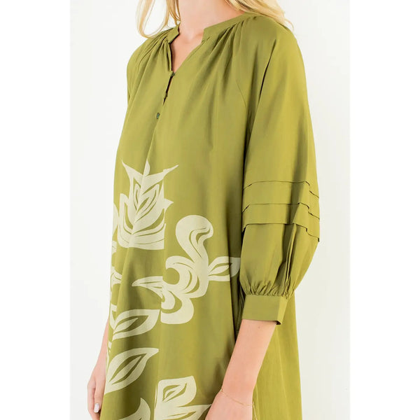 Olive Flower Print Maxi Dress