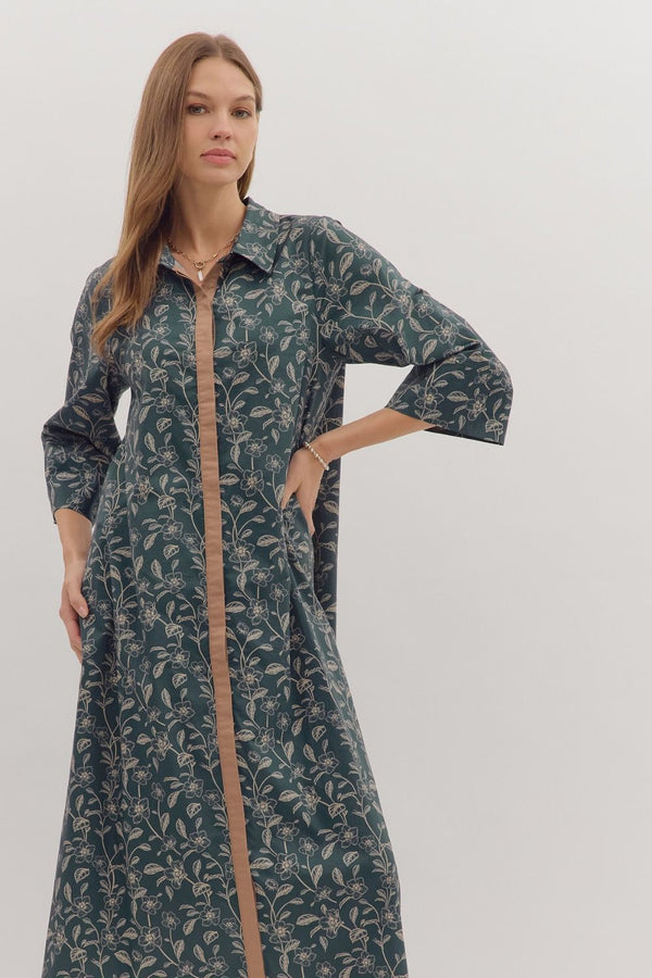DK Navy Floral Print 3/4 Sleeve Midi Dress