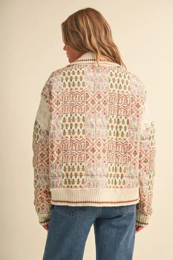 Mixed Media Puff Jacket in Warm Sand Floral