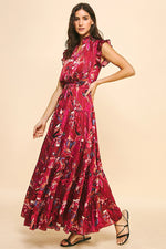 Satin Print Maxi Dress - Deep Pink