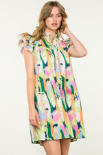 Flutter Sleeve Multi Color Dress