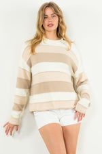 Beige/Tan Striped Pattern Knit Sweater