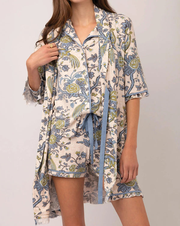Pajama Ruffle Robe Japonica Bird Green