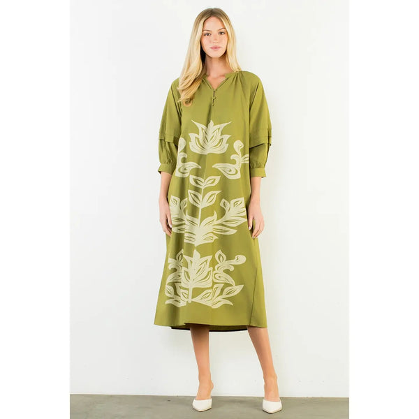 Olive Flower Print Maxi Dress