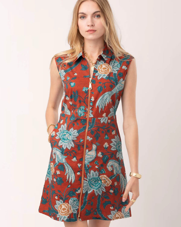Lainey Zip Dress Japonica Bird Red