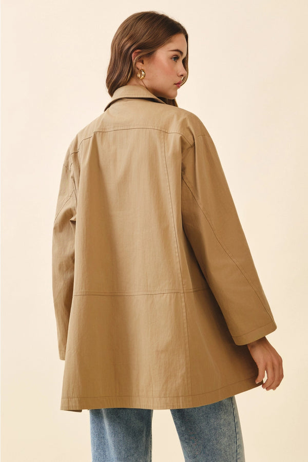 Mocha Relaxed Fit Classix Spread Collar Utility Jacket
