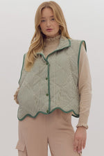 Striped Quilted Vest - Hunter Green