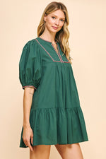 Tape Trim Mini Dress - Hunter Green