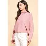 Turtle Neck Raglan Sleeve Sweater - Dusty Pink