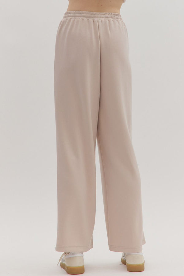 Almond Wide-Leg Pants w Drawstring