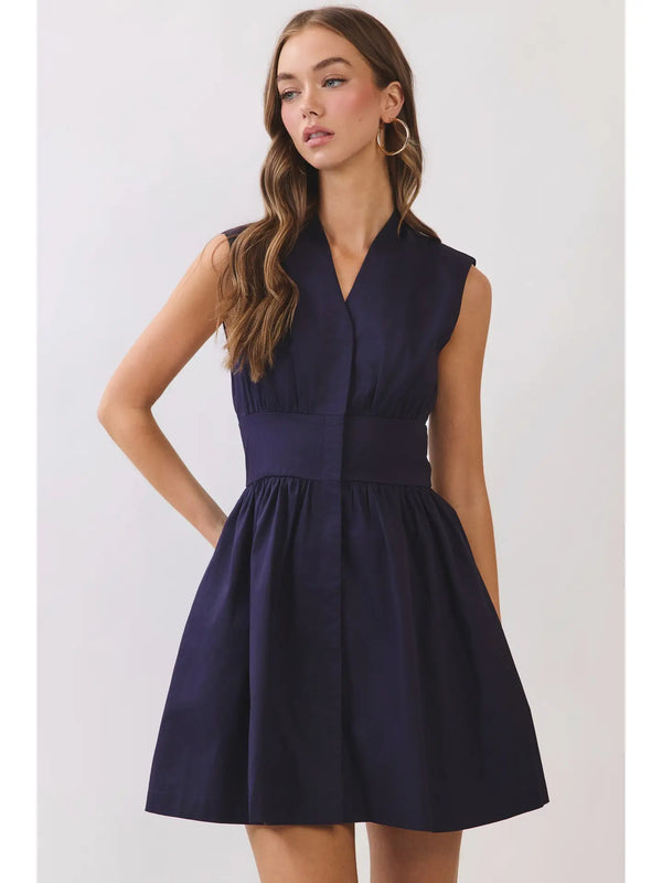 Navy Sleeveless Fit & Flare Waist Belt Mini Dress