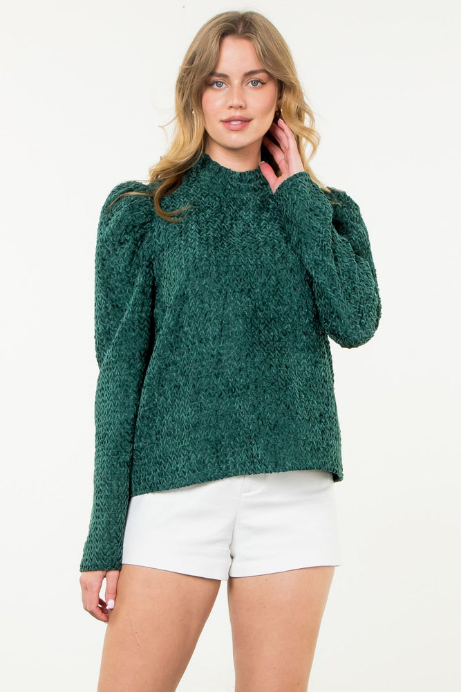 Textured Long Sleeve Top: Green