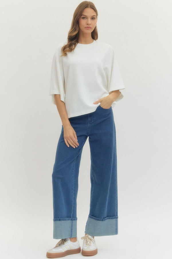 Solid Off-White Relaxed-Fit Top