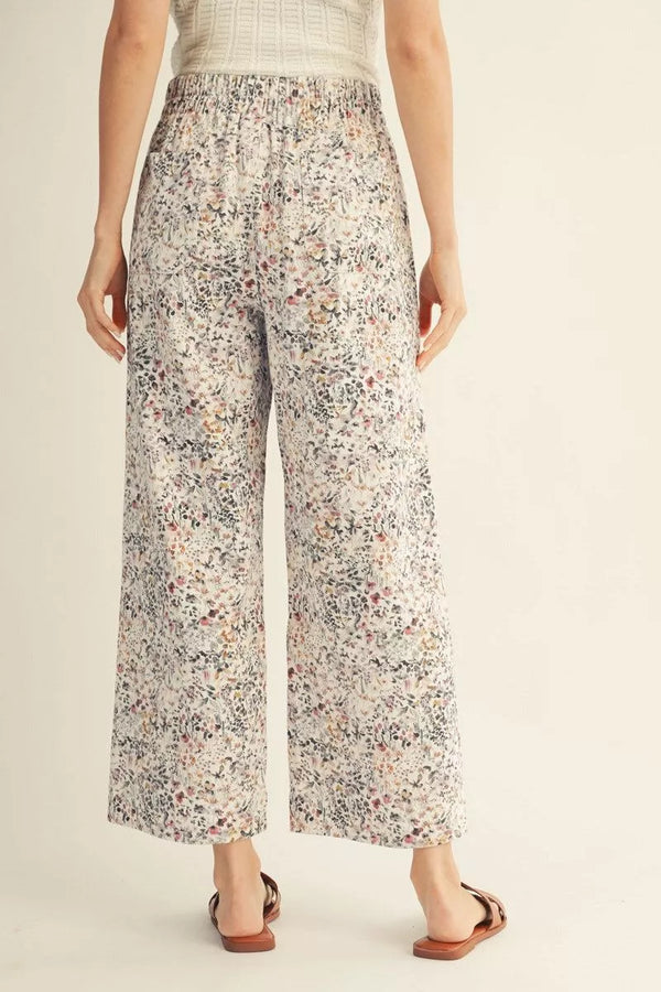 High Waist Wide Leg Floral Print Pants with Pockets