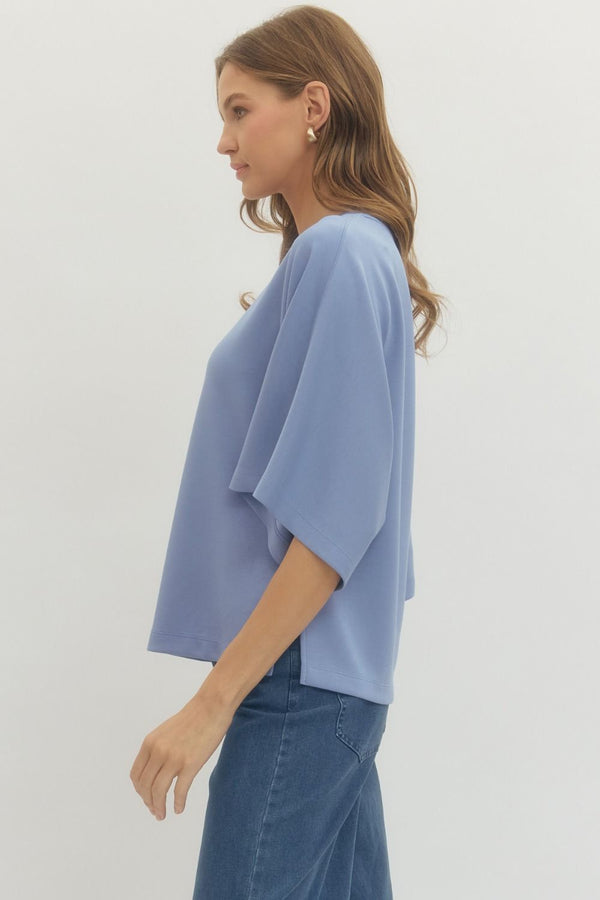 Solid Blue Relaxed-Fit Top
