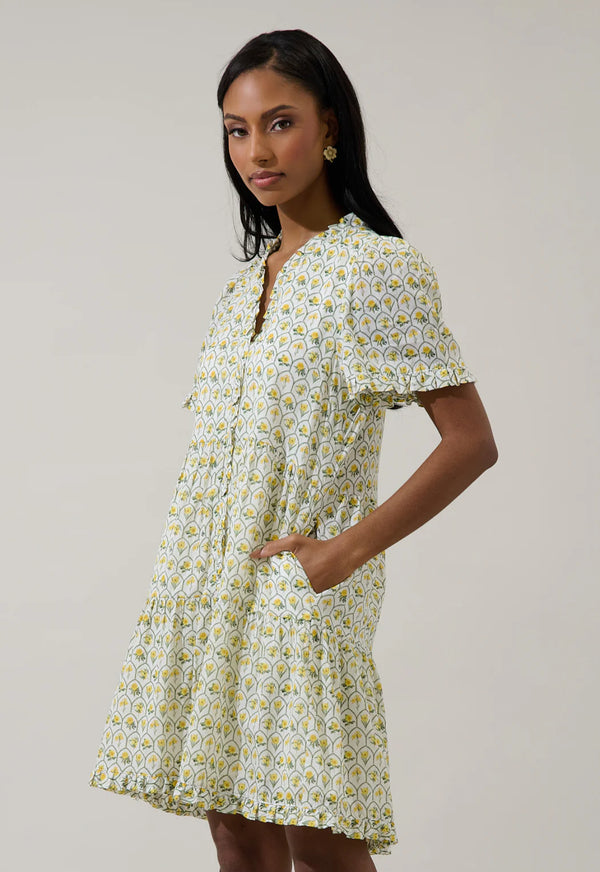 Trinny White & Yellow Floral Kara Shift Mini Dress