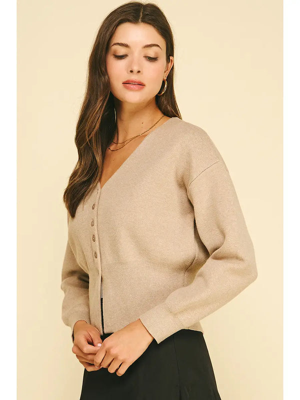 Taupe V-Neck Button Down Cardigan