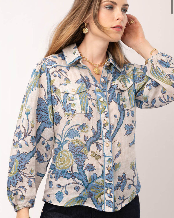 Claudette Blouse Japonica Bird Green