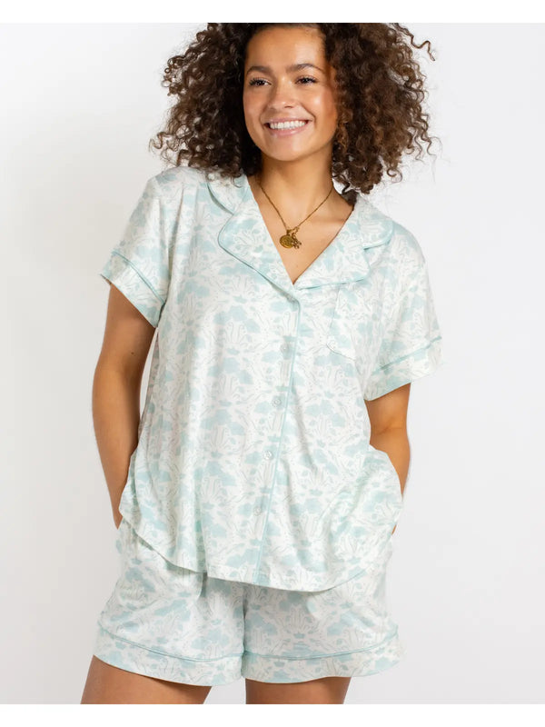 Royal Turnbridge Short Sleeve Button Up Sleep Shirt Soft White/Blue