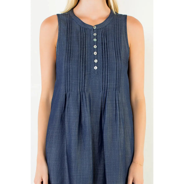 Sleeveless Dark Denim Button Dress