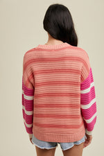 Striped Sleeve Contrast Sweater Peach and Coral