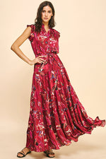 Satin Print Maxi Dress - Deep Pink