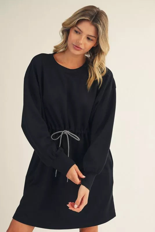 Black Drawstring Casual Dress