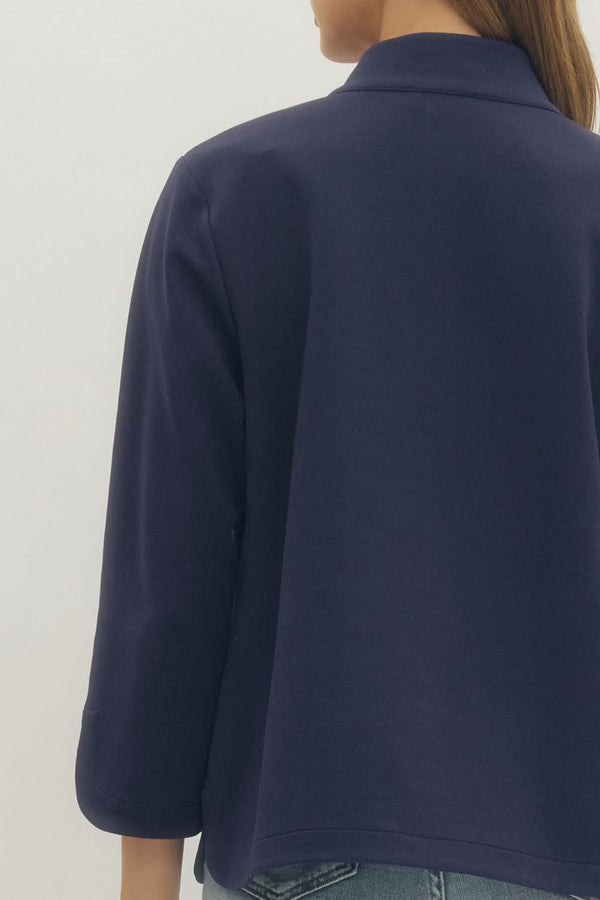 Navy Solid Split Neck 3/4 Sleeve Top