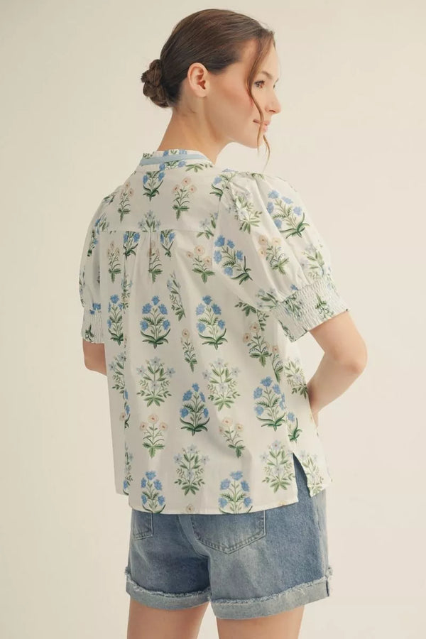Short Puff Sleeves Floral Top