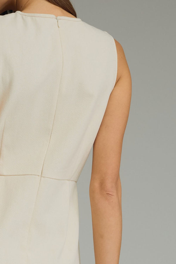 Ecru Sleeveless Midi Dress w Horsebit Accent Detail