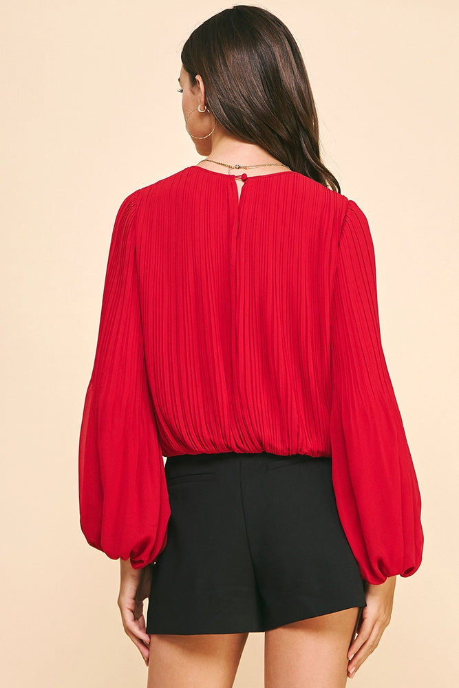 Pleated Woven Top - Red