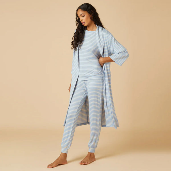 Dream Shawl Collar Robe - Sky Blue Stripe