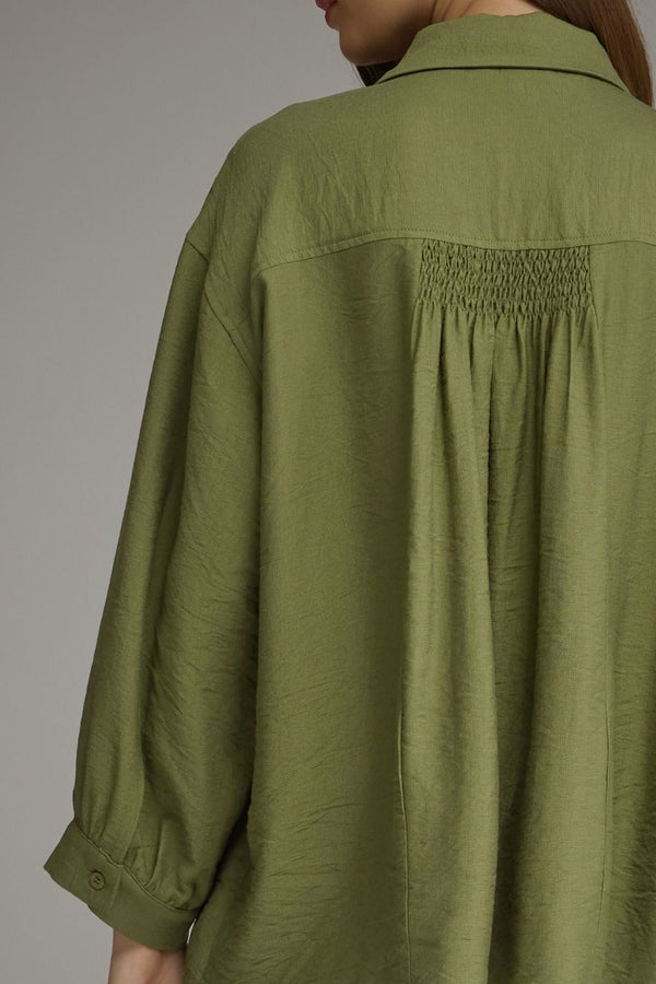 Solid Olive Long Sleeve Top featuring Smocked Detailing