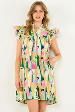 Flutter Sleeve Multi Color Dress