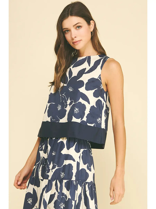 Floral Navy Sleeveless Crop Top