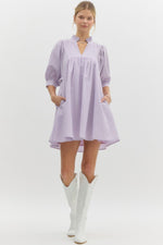 Pinstripe V-Neck Dress - Lavender