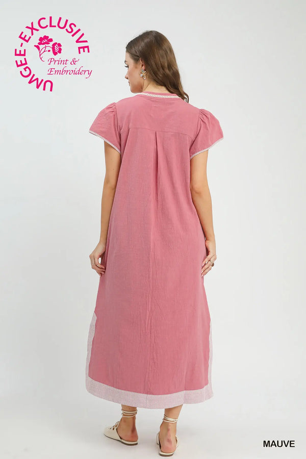 Mauve Abstract Applique Midi Dress