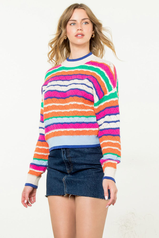 Long Sleeve Multi Color Knit Sweater