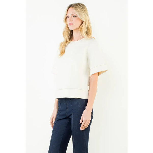 Cream Short Sleeve Crew Neck Top