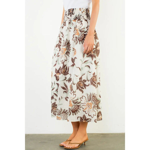 Cream Floral Print Skirt