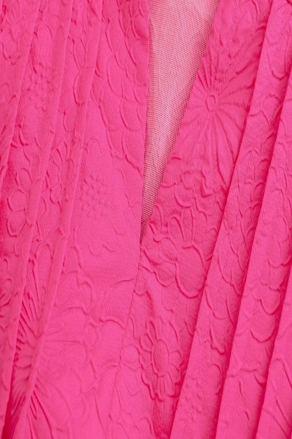 Hot Pink Textured Puff Sleeve Dress