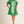 Short Kelly Green Puff Sleeves Shift Dress w Baroque Floral Applique