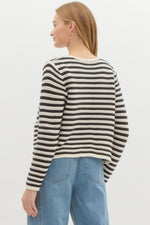 Black Striped Sweater Knit Cardigan