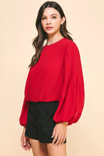 Pleated Woven Top - Red