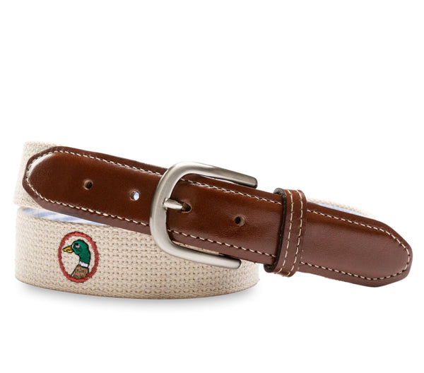 Embroidered Logo Web Belt: Stone