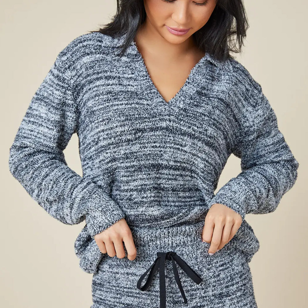 Women's Johnny Collar Lounge Set in Soft Heather Black