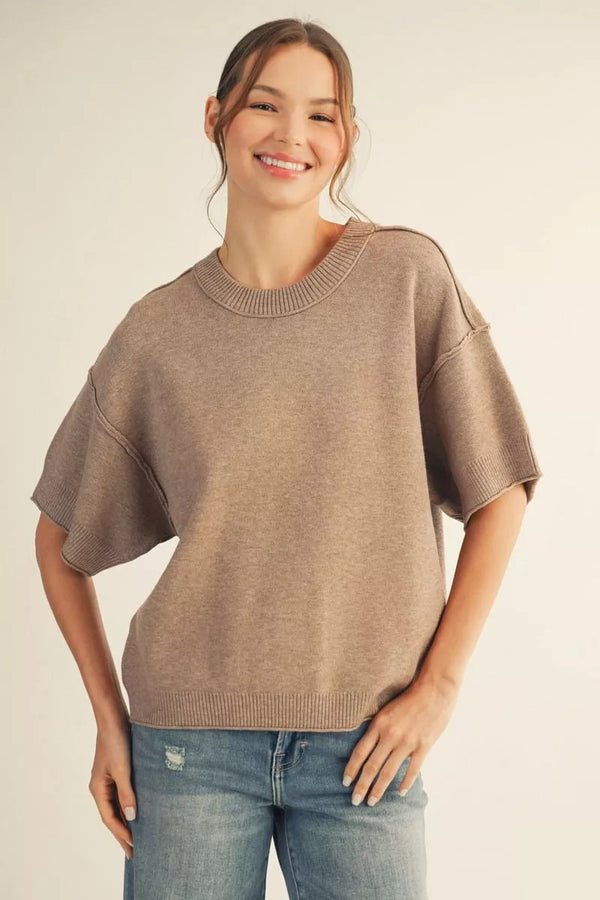 Mocha Drop Shoulder Comfy Sweater Top